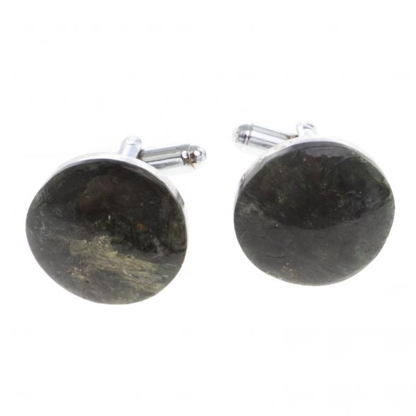 Запонки камень актиновит круглые 124445