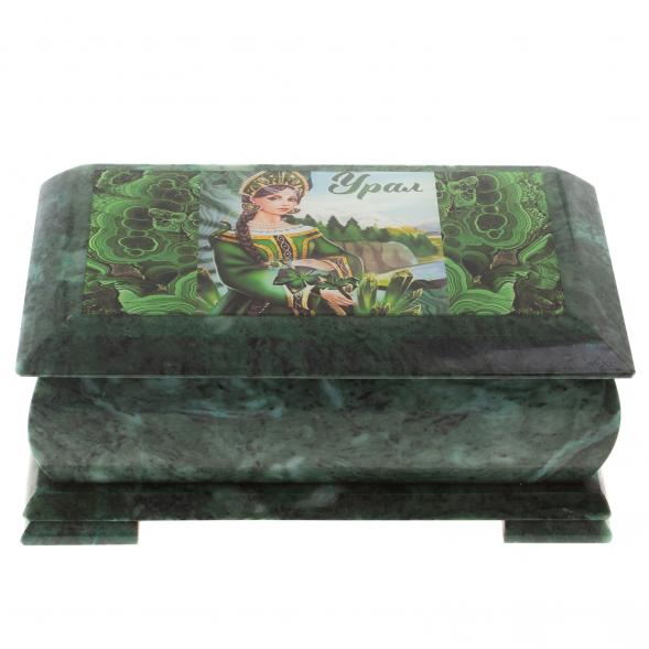 Шкатулка &amp;quot;Хозяйка медной горы - Урал&amp;quot; змеевик 25х13,5х11 см 124666