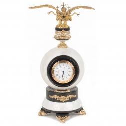 Настольные часы из камня "Двуглавый орел" мрамор бронза