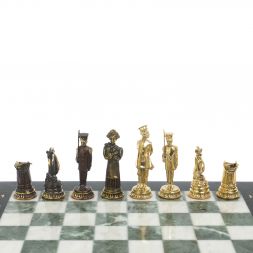 Шахматы "Деревенские" бронзовые, доска из змеевика 40х40 см