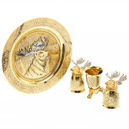 Подарочный набор &amp;quot;Лось&amp;quot; тарелка и 3 стопки перевертыша Златоуст