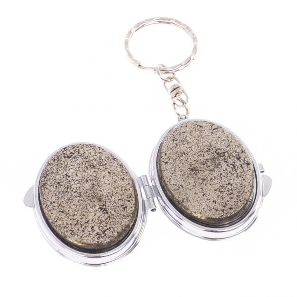 Складное зеркало брелок из камня пирит овальное 126629