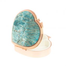 Таблетница "Сердце" на 3 отделения голубой апатит цвет красное золото