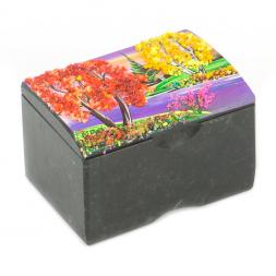 Шкатулка "Сундучок" змеевик рисунок осень 10х6,5х6,5 см