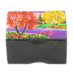 Шкатулка "Сундучок" змеевик рисунок осень 10х6,5х6,5 см