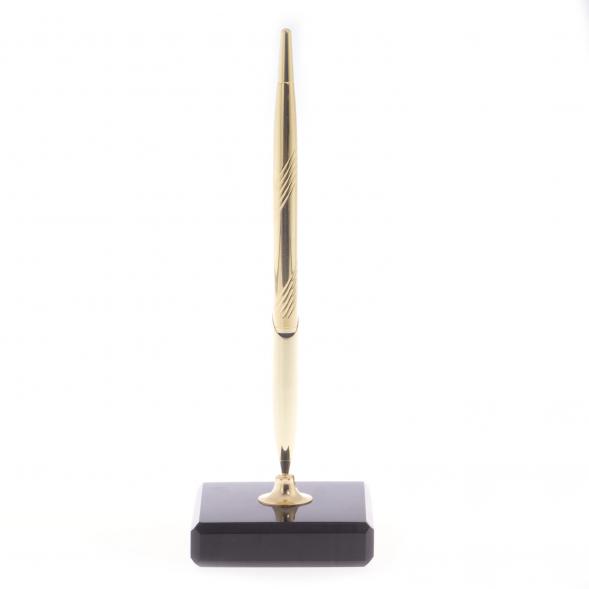 Ручка металлическая на подставке из черного обсидиана 7х7 см 122129