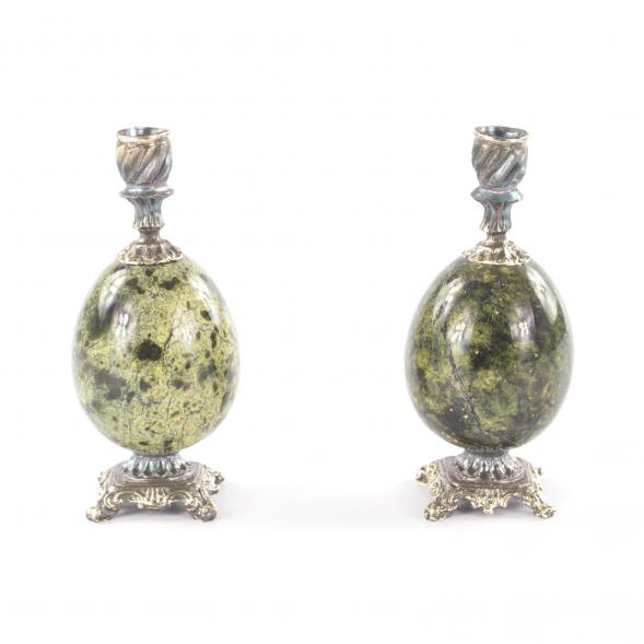 Подсвечник церковный на яйце из бронзы и змеевика 116384