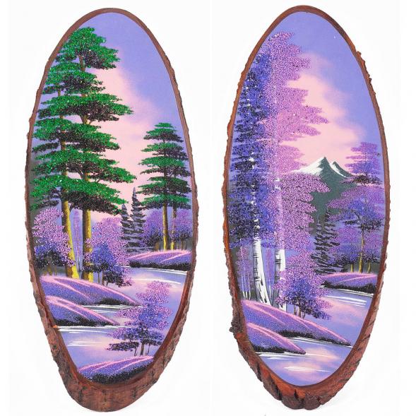 Панно на срезе дерева &amp;quot;Рассвет&amp;quot; вертикальное 85-90 см каменная крошка 111109