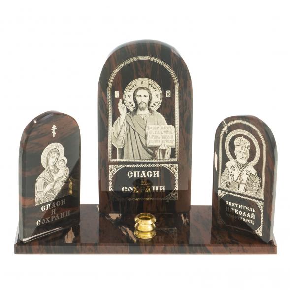 Икона триптих &amp;quot;Спаситель, Богоматерь, Николай&amp;quot; камень обсидиан 122911