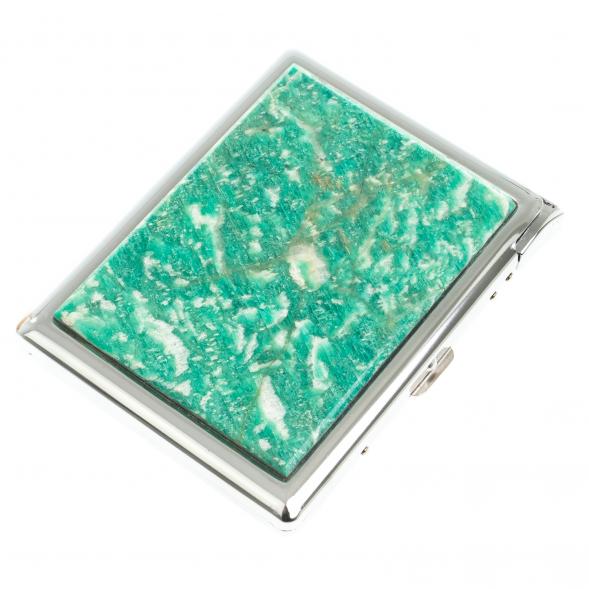 Портсигар на 10 сигарет с зажигалкой камень амазонит 123409