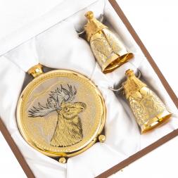 Подарочный набор &amp;quot;Лось&amp;quot; фляжка и 2 стопки перевертыша Златоуст