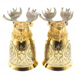 Подарочный набор &amp;quot;Лось&amp;quot; фляжка и 2 стопки перевертыша Златоуст