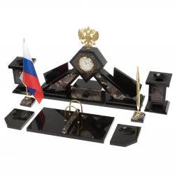 Настольный набор &amp;quot;Герб&amp;quot; из конгломерата с бюваром и лотком А4