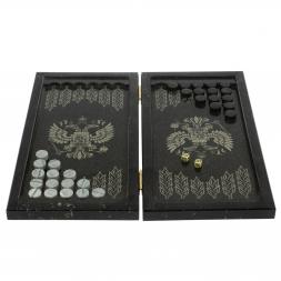 Каменные нарды с гравировкой &amp;quot;Волк и медведь&amp;quot; с гербом РФ