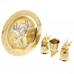 Подарочный набор &amp;quot;Олень&amp;quot; тарелка и 3 стопки перевертыша Златоуст