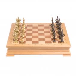 Шахматный ларец "Русские" фигуры из бронзы, доска бук 39х39 см