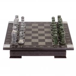 Шахматный ларец с гравировкой мрамор, змеевик 35х35х7,5 см