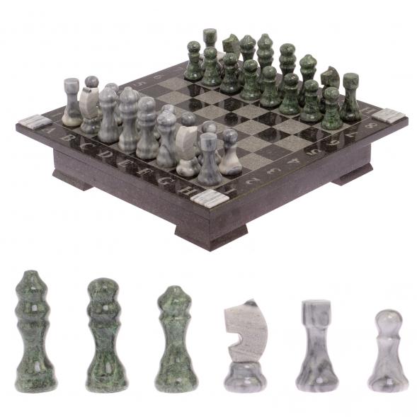 Шахматный ларец с гравировкой мрамор, змеевик 35х35х7,5 см 125573