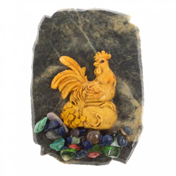 Магнит &amp;quot;Петух на мешке с монетами&amp;quot; змеевик 117328