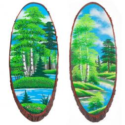 Панно на срезе дерева &amp;quot;Лето&amp;quot; вертикальное 55-60 см каменная крошка