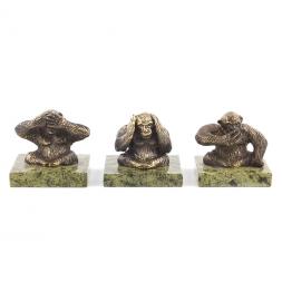 Набор из бронзы и змеевика &amp;quot;Не вижу, не слышу, не говорю&amp;quot;