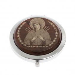 Зеркало с иконой "Семистрельная" из коричневого обсидиана