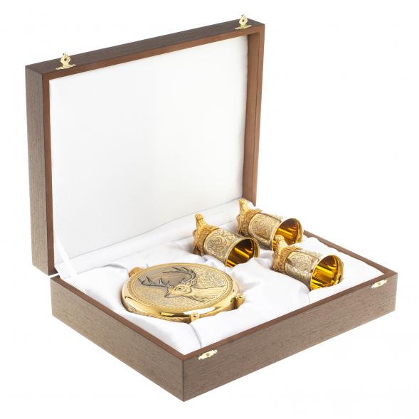 Подарочный набор &amp;quot;Олень&amp;quot; фляжка и 3 стопки перевертыша Златоуст 123684