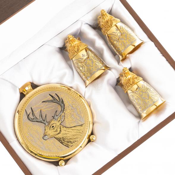 Подарочный набор &amp;quot;Олень&amp;quot; фляжка и 3 стопки перевертыша Златоуст 123684