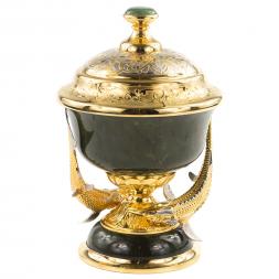 Икорница из нефрита &amp;quot;Две стерлядки&amp;quot; Златоуст