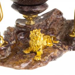 Письменный прибор &amp;quot;Лев у скалы&amp;quot; с шаром антистресс из камня