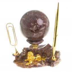 Письменный прибор &amp;quot;Лев у скалы&amp;quot; с шаром антистресс из камня