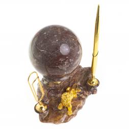 Письменный прибор &amp;quot;Лев у скалы&amp;quot; с шаром антистресс из камня