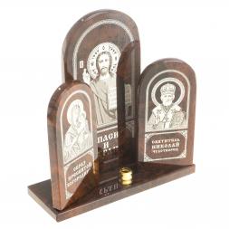 Икона триптих большая "Спаситель, Богоматерь, Николай" камень обсидиан