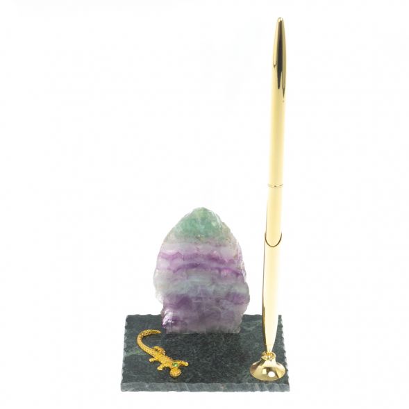 Подставка под ручку &amp;quot;Скала и ящерица&amp;quot; флюорит змеевик 129407