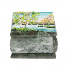 Шкатулка "Весенний пейзаж" камень змеевик 10х10х7 см