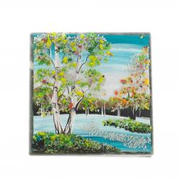 Шкатулка "Весенний пейзаж" камень змеевик 10х10х7 см