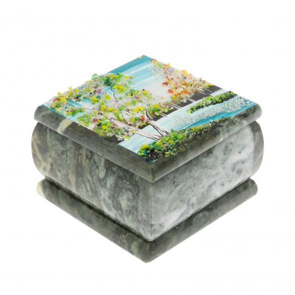 Шкатулка &amp;quot;Весенний пейзаж&amp;quot; камень змеевик 10х10х7 см 129667