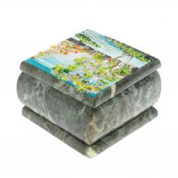 Шкатулка "Весенний пейзаж" камень змеевик 10х10х7 см