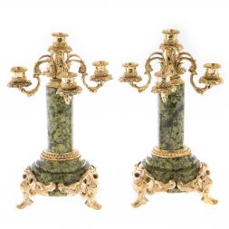 Бронзовые канделябры &amp;quot;Барокко&amp;quot; камень змеевик 5 свечей пара