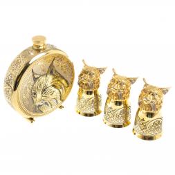 Подарочный набор "Рысь" фляжка и 3 стопки перевертыша Златоуст