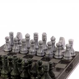 Шахматы с гравировкой "Турнирные" доска 38х38 см серый мрамор, змеевик