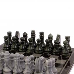 Шахматы с гравировкой "Турнирные" доска 38х38 см серый мрамор, змеевик
