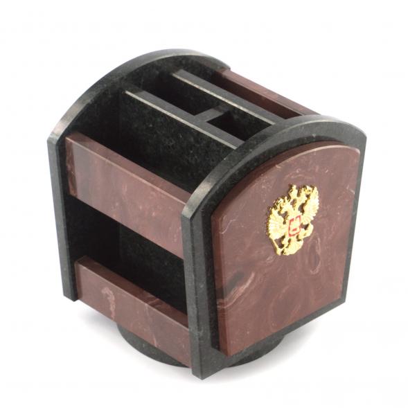 Канцелярский набор органайзер с часами и гербом России на вращающейся подставке 121179