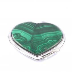Зеркальце из малахита &amp;quot;Сердце&amp;quot; двухстороннее цвет серебро