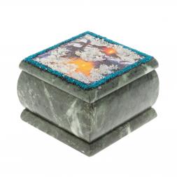 Шкатулка "Зимний вечер" камень змеевик 10х10х7 см