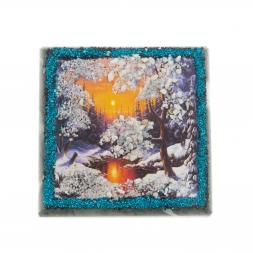 Шкатулка "Зимний вечер" камень змеевик 10х10х7 см