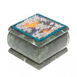 Шкатулка "Зимний вечер" камень змеевик 10х10х7 см