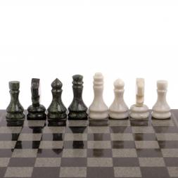 Шахматы с гравировкой "Турнирные" доска 38х38 см белый мрамор, змеевик