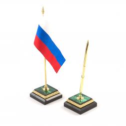 Письменный прибор "Георгий Победоносец" из малахита 7 предметов