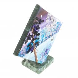 Панно из камня на подставке "Зима" 14х14 см